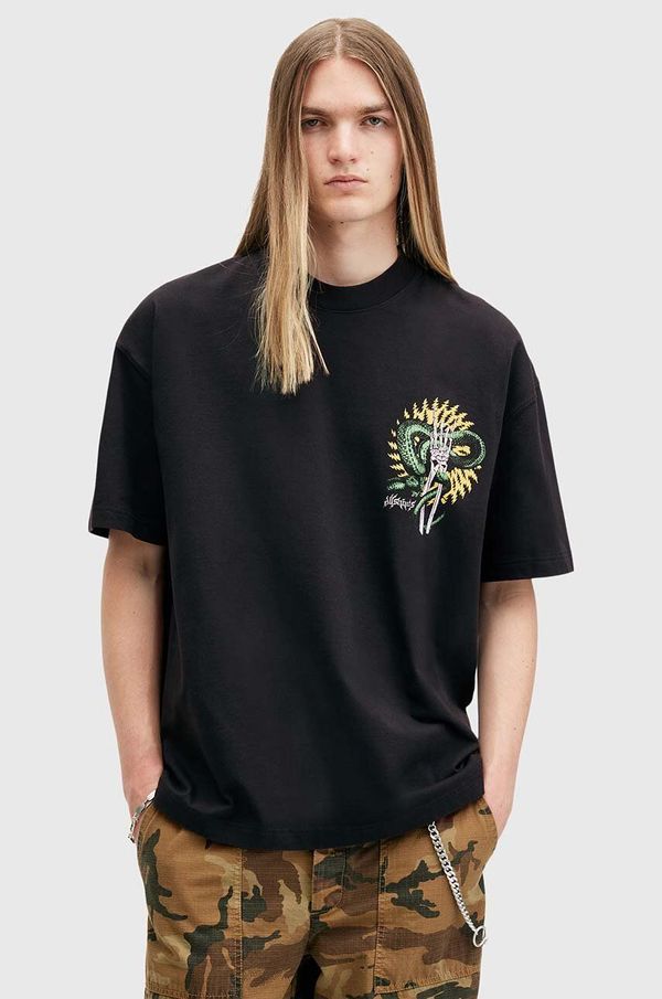AllSaints Pamučna majica AllSaints KRAIT SS CREW za muškarce, boja: crna, s tiskom, M018PB