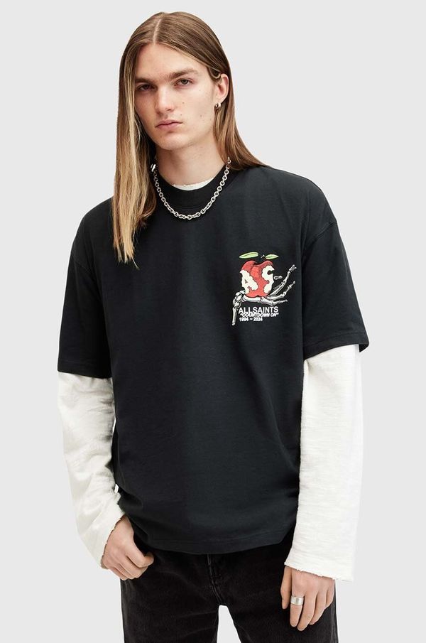 AllSaints Pamučna majica AllSaints TEMPTER za muškarce, boja: crna, s tiskom, M026PB