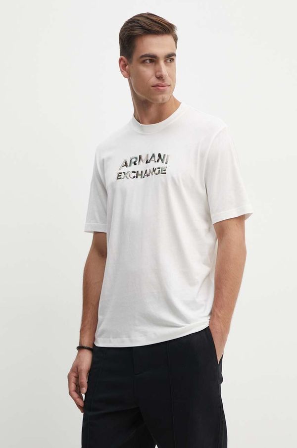 Armani Exchange Pamučna majica Armani Exchange za muškarce, boja: bež, s aplikacijom, 6DZTHC ZJBYZ