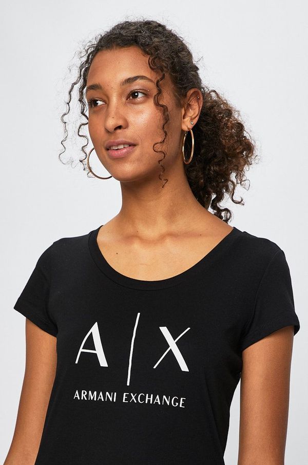 Armani Exchange Pamučna majica Armani Exchange za žene, boja: crna