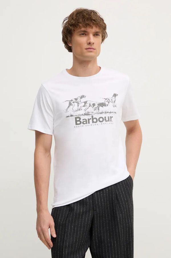 Barbour Pamučna majica Barbour za muškarce, boja: bijela, s tiskom, MTS1346