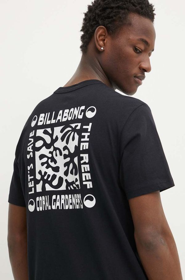 Billabong Pamučna majica Billabong x Coral Gardeners za muškarce, boja: crna, s tiskom, ABYZT02341