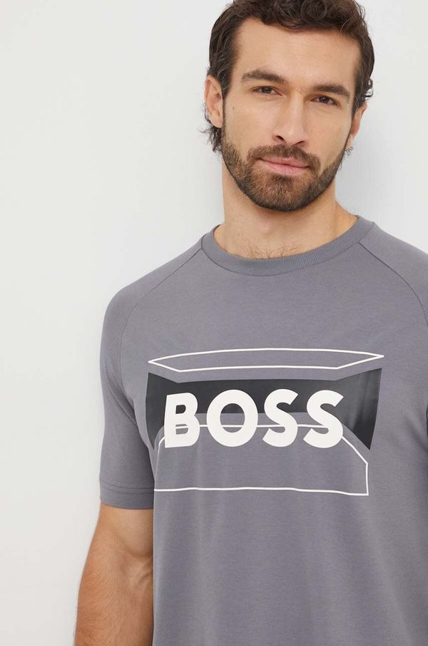 Boss Green Pamučna majica Boss Green za muškarce, boja: siva, s tiskom, 50514527