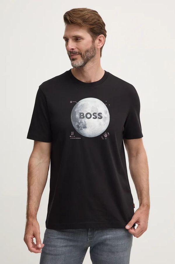 Boss Orange Pamučna majica Boss Orange za muškarce, boja: crna, s tiskom, 50528189