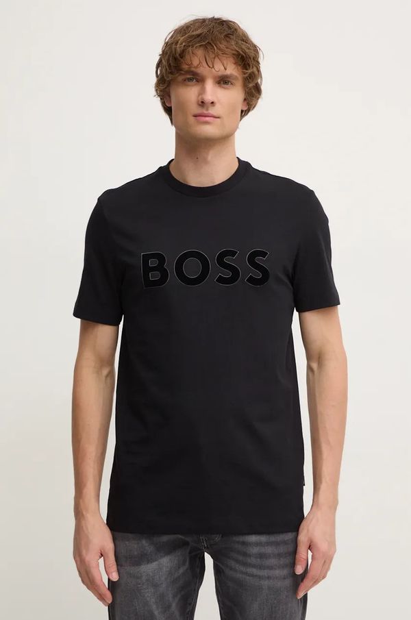 Boss Pamučna majica BOSS za muškarce, boja: crna, s aplikacijom, 50527338
