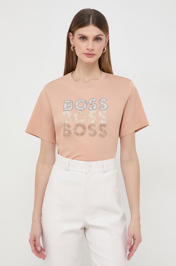 Boss Pamučna majica BOSS za žene, boja: bež