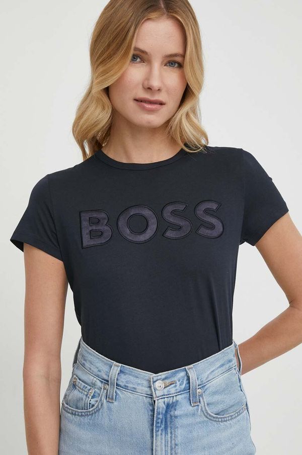 Boss Pamučna majica BOSS za žene, boja: tamno plava