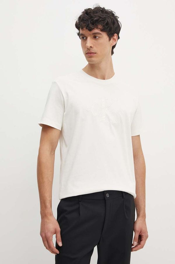 Calvin Klein Jeans Pamučna majica Calvin Klein Jeans za muškarce, boja: bež, s aplikacijom, J30J325916