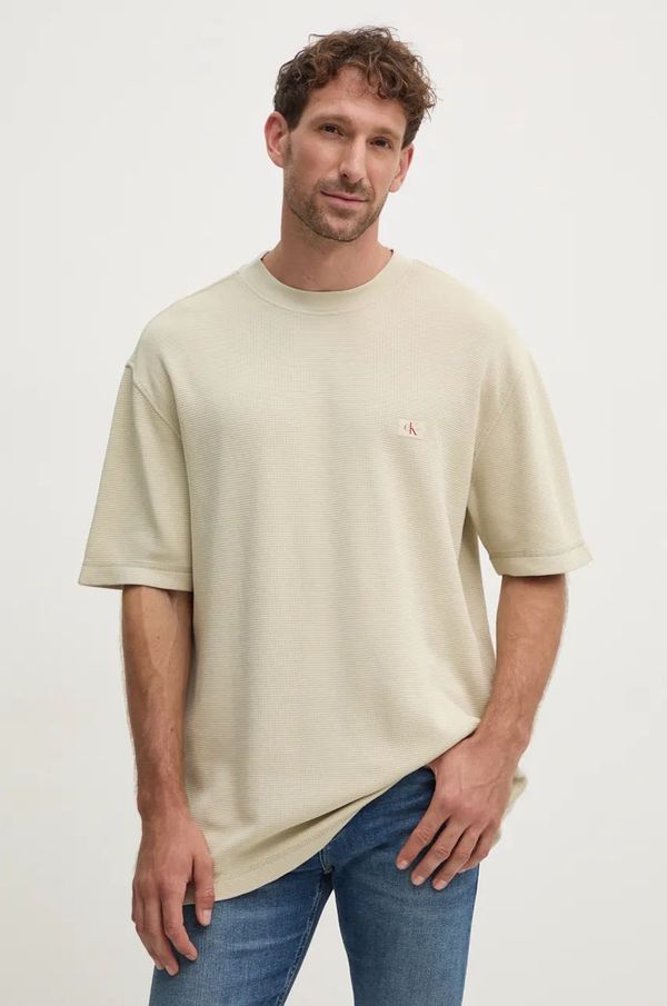 Calvin Klein Jeans Pamučna majica Calvin Klein Jeans za muškarce, boja: bež, s aplikacijom, J30J326457
