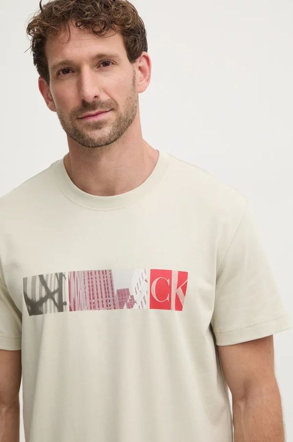 Calvin Klein Jeans Pamučna majica Calvin Klein Jeans za muškarce, boja: bež, s tiskom, J30J326865