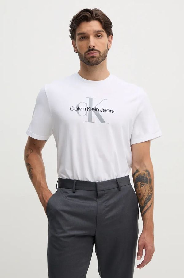 Calvin Klein Jeans Pamučna majica Calvin Klein Jeans za muškarce, boja: bijela, s tiskom, 00040EM289