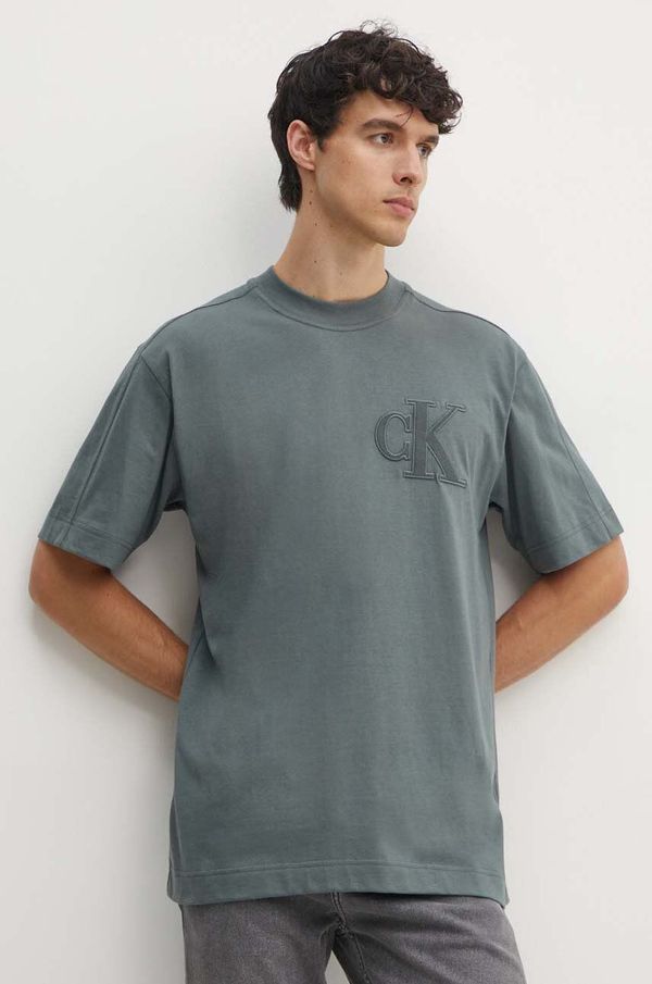 Calvin Klein Jeans Pamučna majica Calvin Klein Jeans za muškarce, boja: siva, s aplikacijom, J30J325657