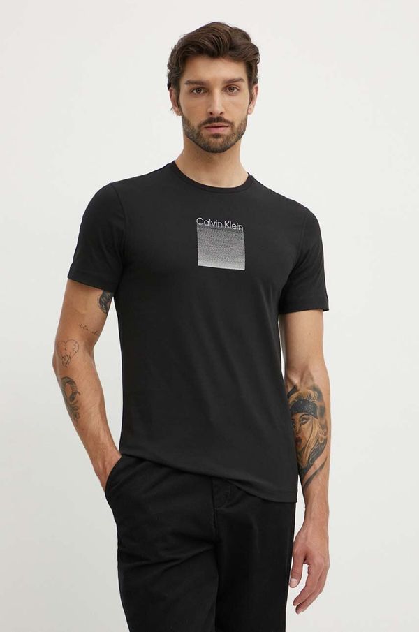 Calvin Klein Pamučna majica Calvin Klein za muškarce, boja: crna, s aplikacijom, K10K113107