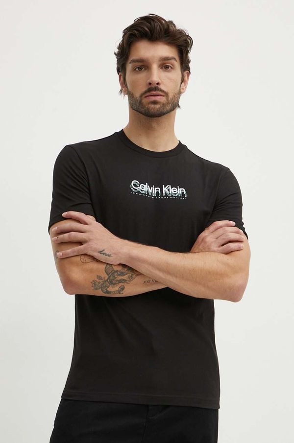 Calvin Klein Pamučna majica Calvin Klein za muškarce, boja: crna, s aplikacijom, K10K113118