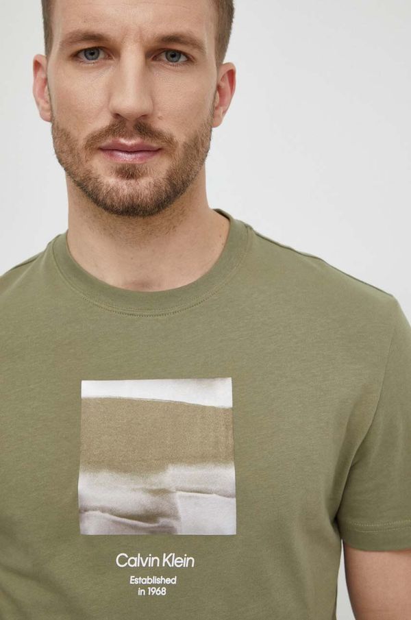 Calvin Klein Pamučna majica Calvin Klein za muškarce, boja: zelena, s tiskom, K10K112488