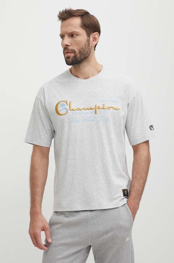 Champion Pamučna majica Champion za muškarce, boja: siva, s aplikacijom, 219998
