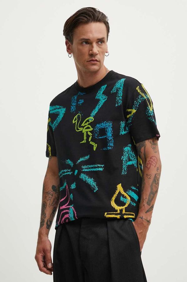 Desigual Pamučna majica Desigual ARGIDER za muškarce, boja: crna, s uzorkom, 24WMTK05