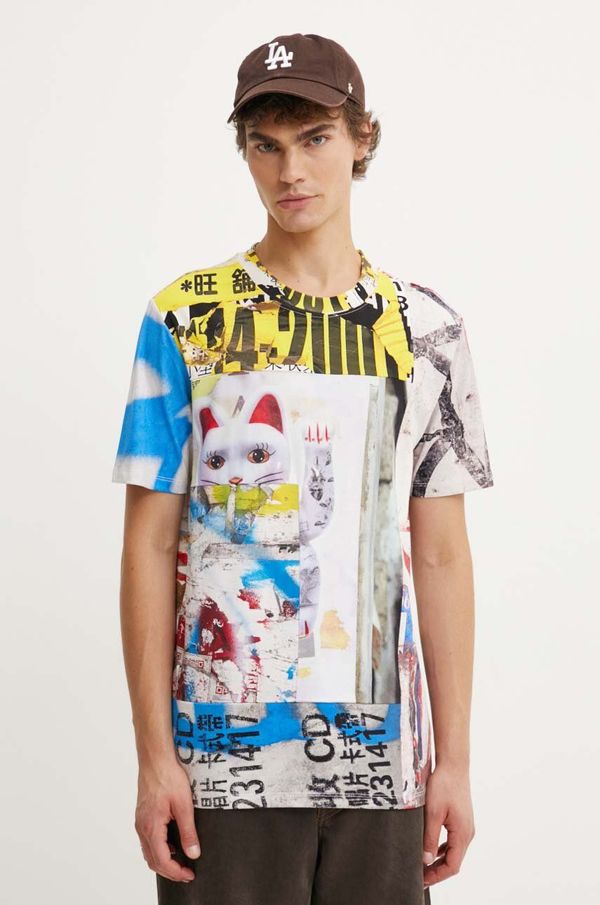 Desigual Pamučna majica Desigual ASAF za muškarce, boja: bež, s uzorkom, 24WMTK13