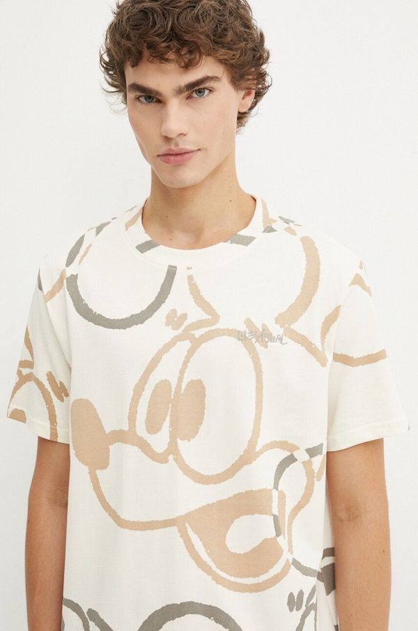 Desigual Pamučna majica Desigual BEAU-MICKEY x Disney za muškarce, boja: bež, s uzorkom, 24WMTK31