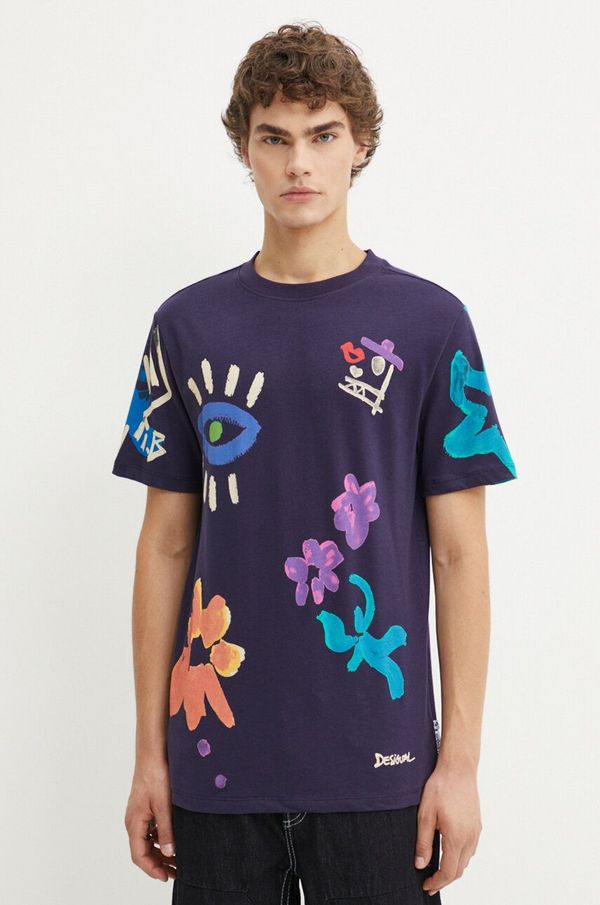 Desigual Pamučna majica Desigual DAKOTAN za muškarce, boja: tamno plava, s uzorkom, 24WMTK33