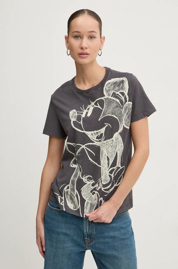 Desigual Pamučna majica Desigual MICKEYDRAWING za žene, boja: siva, 24WWTKA1