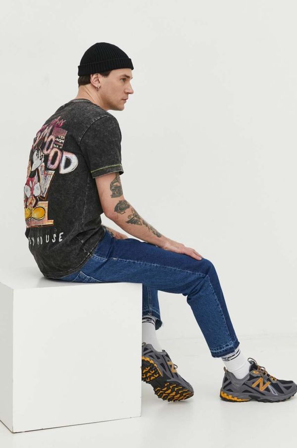 Desigual Pamučna majica Desigual x Disney za muškarce, boja: crna, s uzorkom