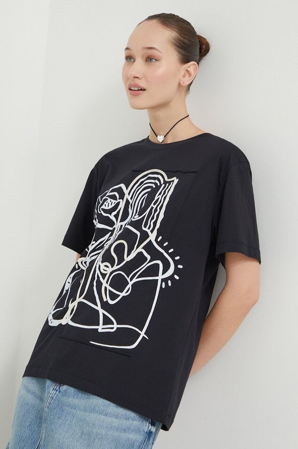 Desigual Pamučna majica Desigual za žene, boja: crna