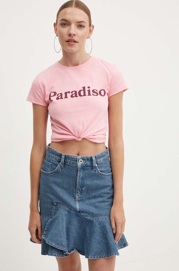Drivemebikini Pamučna majica Drivemebikini Paradiso za žene, boja: ružičasta, cold shoulder