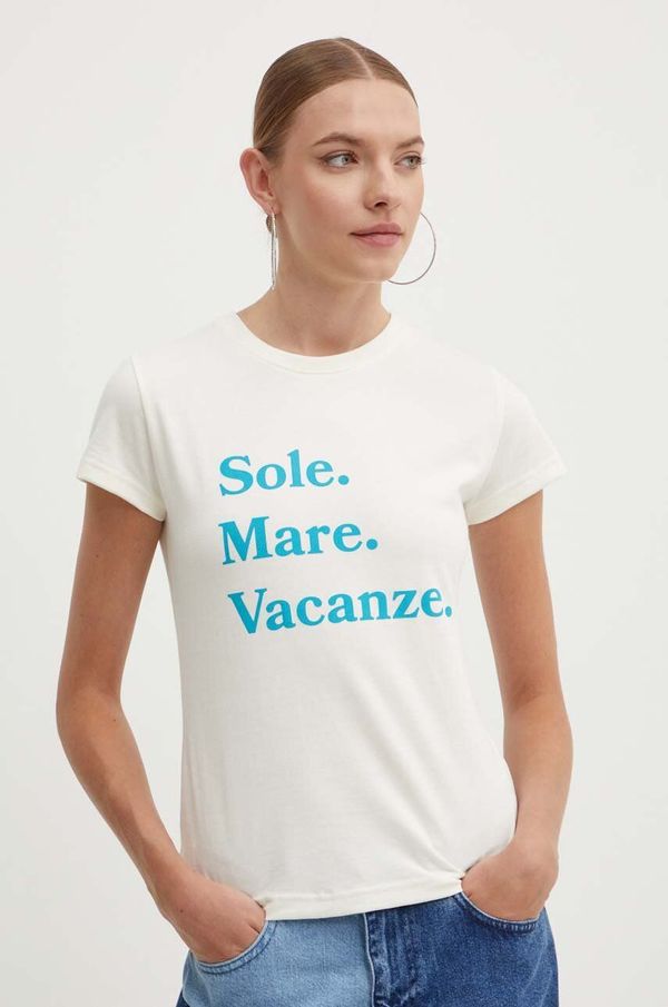 Drivemebikini Pamučna majica Drivemebikini Sole Mare Vacanze za žene, boja: bež