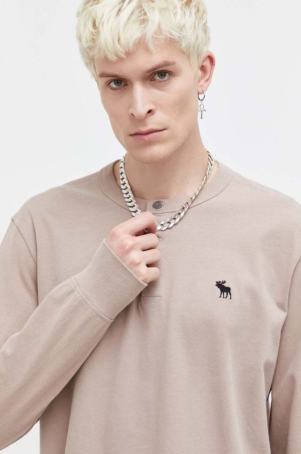 Abercrombie & Fitch Pamučna majica dugih rukava Abercrombie & Fitch boja: bež, bez uzorka
