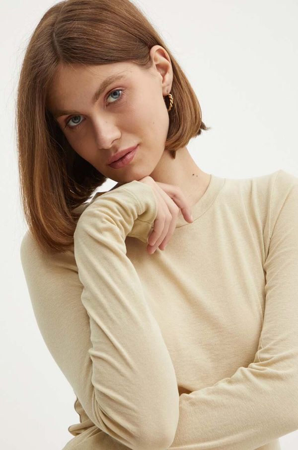 Calvin Klein Jeans Pamučna majica dugih rukava Calvin Klein Jeans boja: bež, J20J224335