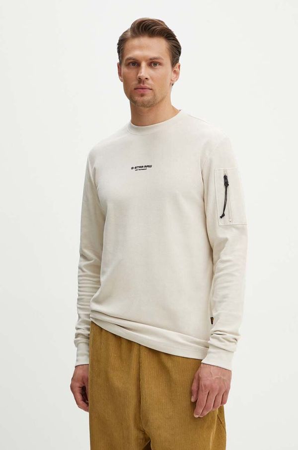 G-Star Raw Pamučna majica dugih rukava G-Star Raw boja: bež, bez uzorka, D24706-D617