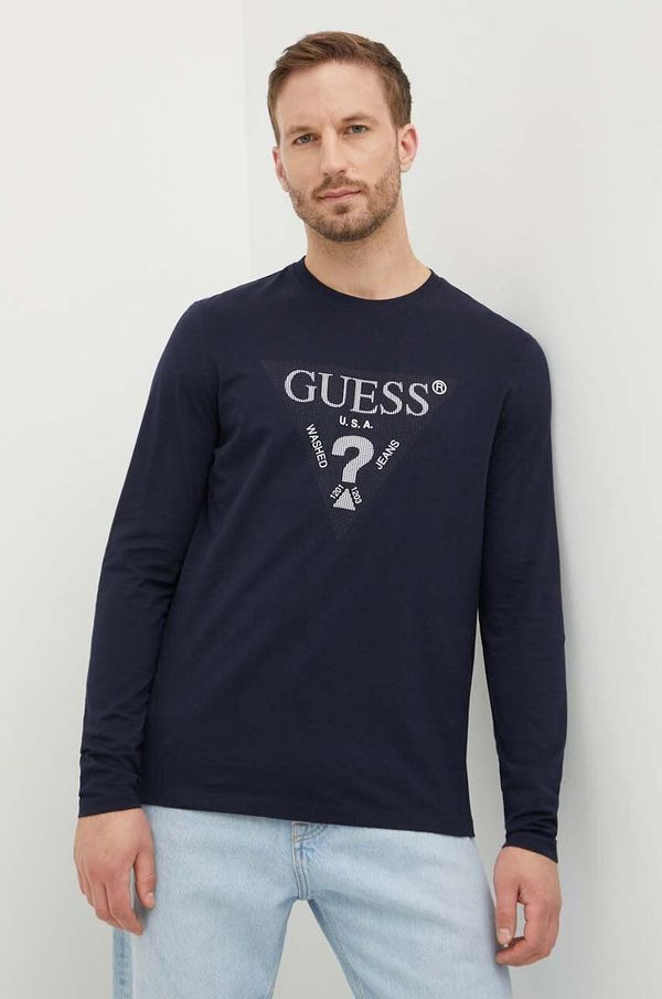 Guess Pamučna majica dugih rukava Guess boja: tamno plava, s aplikacijom, M4YI06 I3Z14