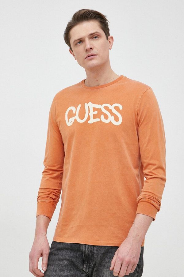 Guess Pamučna majica dugih rukava Guess x Brandalised boja: narančasta, s uzorkom