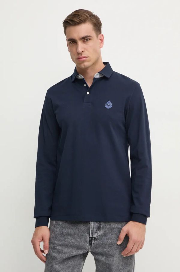 Hackett London Pamučna majica dugih rukava Hackett London boja: tamno plava, s aplikacijom, HM550982