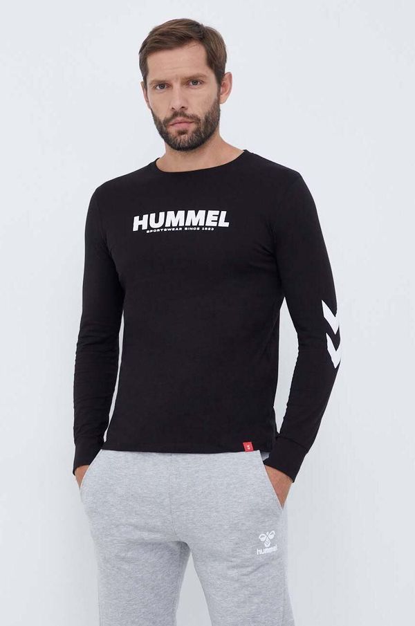 Hummel Pamučna majica dugih rukava Hummel boja: crna, s tiskom