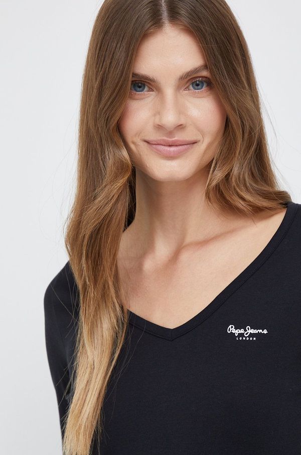 Pepe Jeans Pamučna majica dugih rukava Pepe Jeans boja: crna