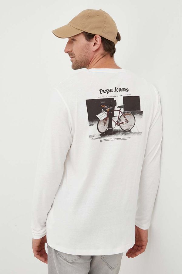 Pepe Jeans Pamučna majica dugih rukava Pepe Jeans Kenzie boja: bež, s tiskom