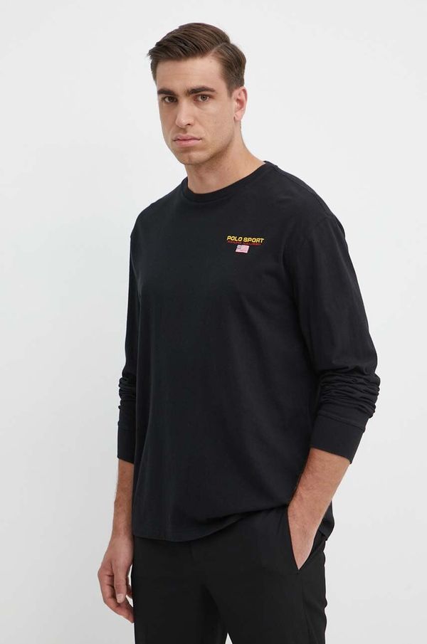 Polo Ralph Lauren Pamučna majica dugih rukava Polo Ralph Lauren boja: crna, s aplikacijom