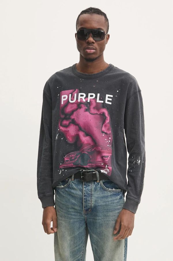 PURPLE BRAND Pamučna majica dugih rukava PURPLE BRAND TEXTURED JERSEY LS TEE boja: siva, s tiskom, P204-JBFP125