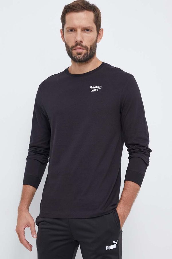 Reebok Pamučna majica dugih rukava Reebok boja: crna, bez uzorka