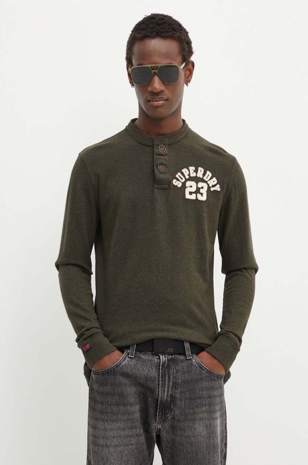 Superdry Pamučna majica dugih rukava Superdry boja: zelena, s aplikacijom, M6010838A-3KV