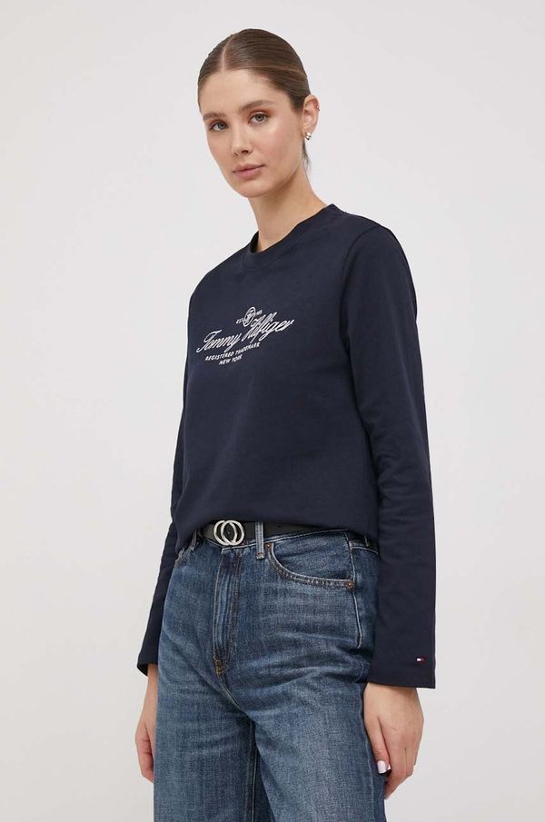 Tommy Hilfiger Pamučna majica dugih rukava Tommy Hilfiger boja: tamno plava