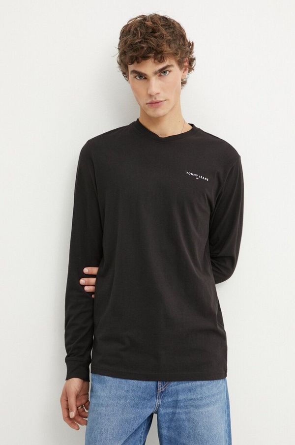 Tommy Jeans Pamučna majica dugih rukava Tommy Jeans boja: crna, s tiskom, DM0DM18551