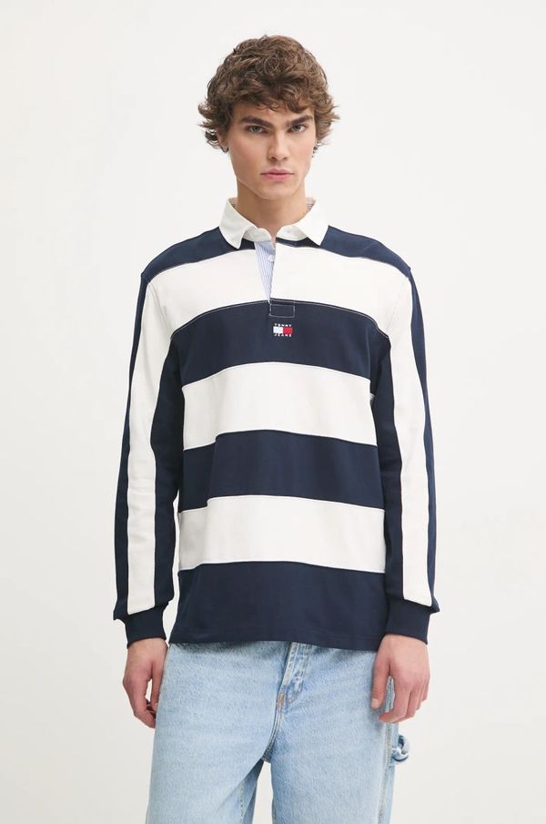 Tommy Jeans Pamučna majica dugih rukava Tommy Jeans boja: tamno plava, s uzorkom, DM0DM20666