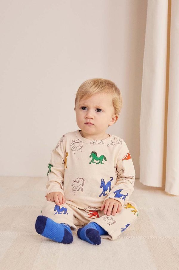 Bobo Choses Pamučna majica dugih rukava za bebe Bobo Choses Wonder Horse boja: bež, s uzorkom, 224AB015