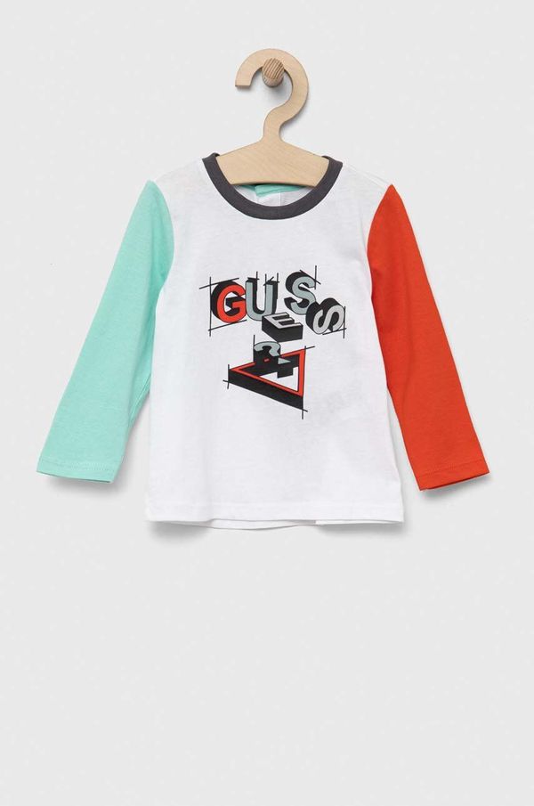 Guess Pamučna majica dugih rukava za bebe Guess boja: bijela, s tiskom