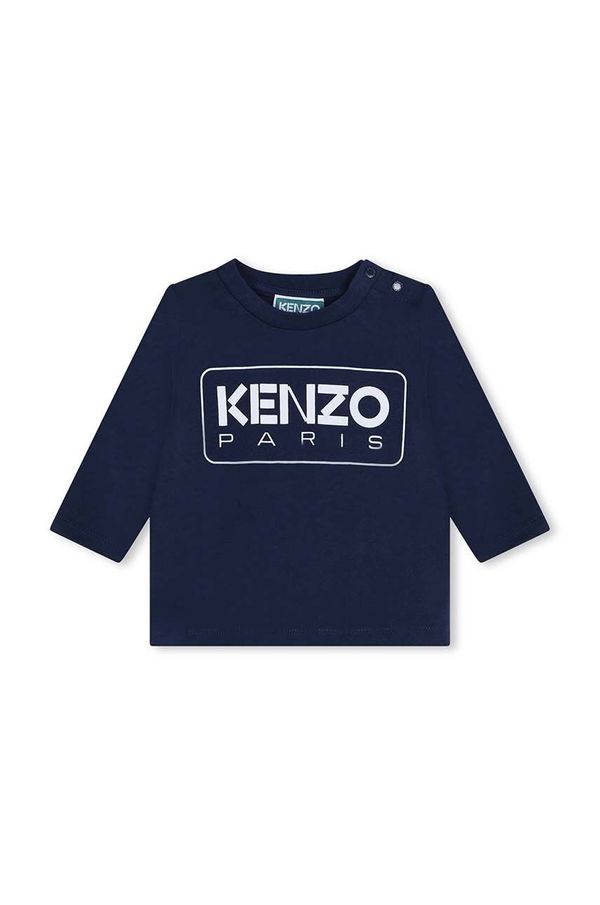 Kenzo kids Pamučna majica dugih rukava za bebe Kenzo Kids boja: tamno plava, s tiskom, K60518