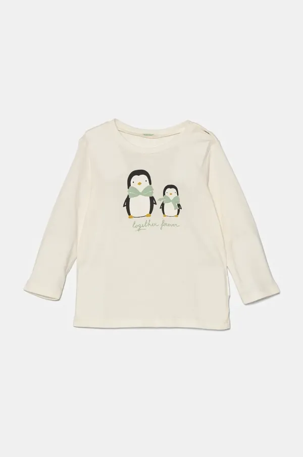United Colors of Benetton Pamučna majica dugih rukava za bebe United Colors of Benetton boja: bež, 3ATNA105F