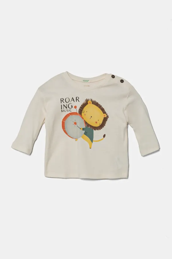 United Colors of Benetton Pamučna majica dugih rukava za bebe United Colors of Benetton boja: bež, 3I9WA105Q
